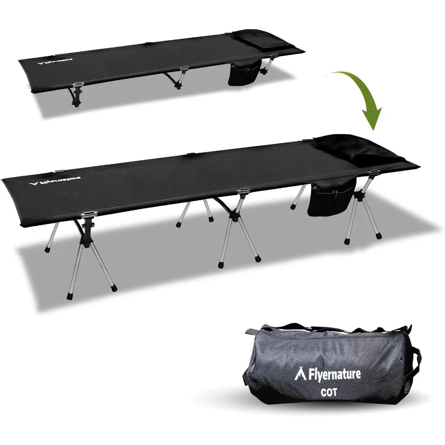 

2-in-1 Ultra-Light Portable Camping Cot for Adults - Military Heavy Duty Folding Backpacking Cot with Leg Extenders