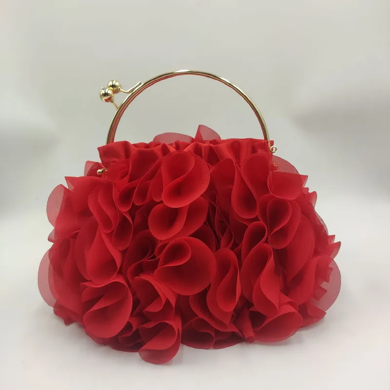 Korean version of the new women's silk flowers holding bag silk dinner bride wedding dress bag