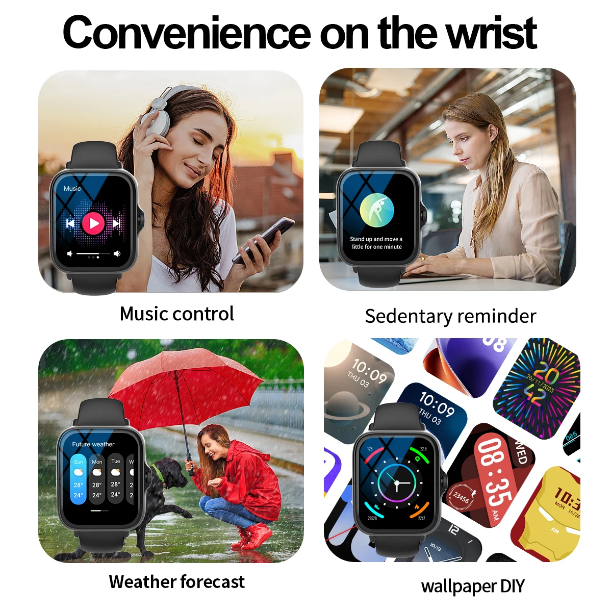 Smart watch, wireless call/wireless music, message reminder,custom dial wallpaper and other functions, unisex