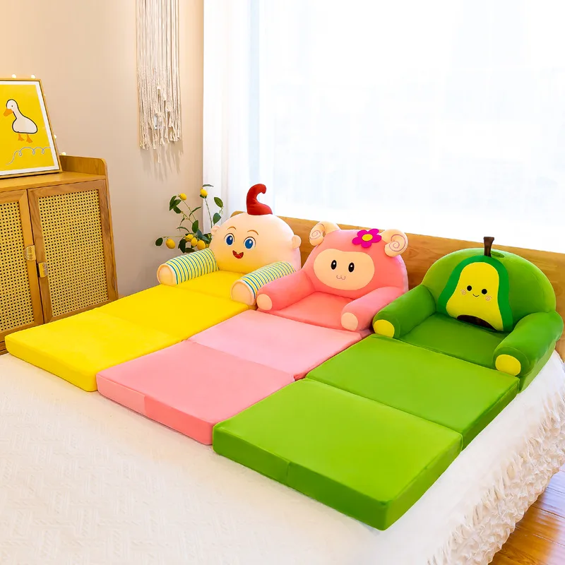 Cushion Plush Sofa Backrest Armchair 2 in 1 Foldable Sofa Cute Cartoon Lazy Sofa Flip Open Sofa Without Inner PP Cotton