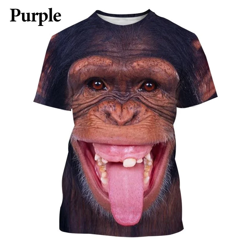 Funny Kiss Monkey lip Graphic T Shirt for Men Clothing 3D Spoof Gorilla Orangutan Print T-shirt Unisex Kid Boy Short Sleeve Tops