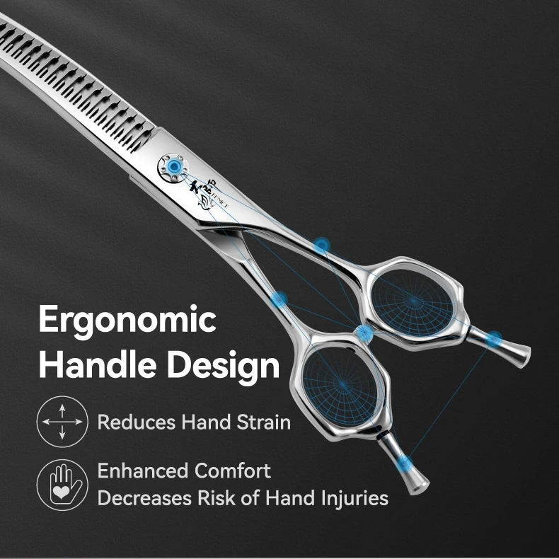 Fenice 7/7,5 Zoll professionelle Haustierpflegeschere, gebogene Chunker-Schere mit kleinen Zähnen, Hunde-Friseurschere 70–75 % – Detail 6