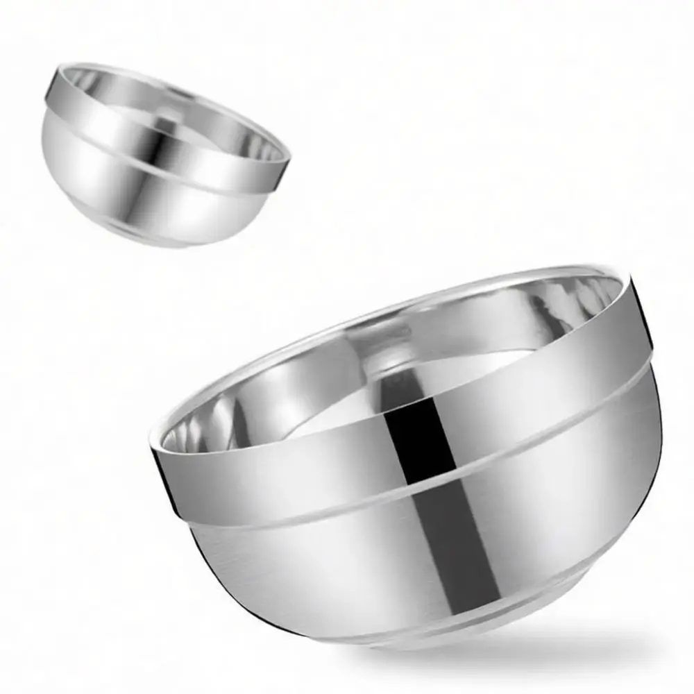 Reliable 304 Stainless Steel Bowl Double Wall Heat Resistant Serving Basin For Kindergarten School Canteen Commercial