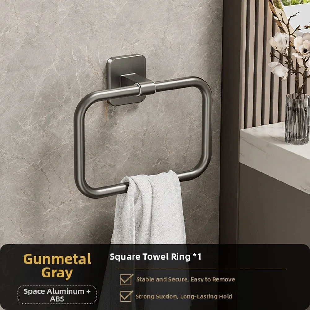 Space Aluminum 6 Piece Towel Ring Set Square Profile Gunmetal Gray for Bathroom Kitchen Towel Organization and Display