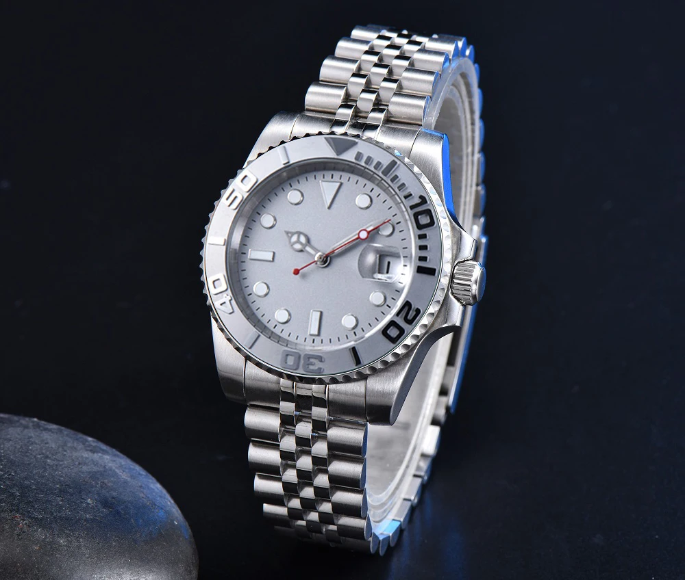 Imagem -02 - Prata Dial Luminosa Moda Grande Dial Senhoras Relógio Mecânico Automático 40 mm sem Marca Pulseira de Aço Inoxidável Cerâmica Moldura