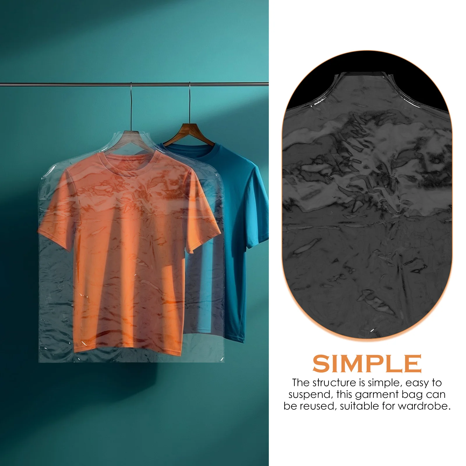 

5pcs Garment Dustproof Bag Transparent Pvc Clothing Cover For Hanging Waterproof Reusable Wardrobe Storage Protector Shoulder