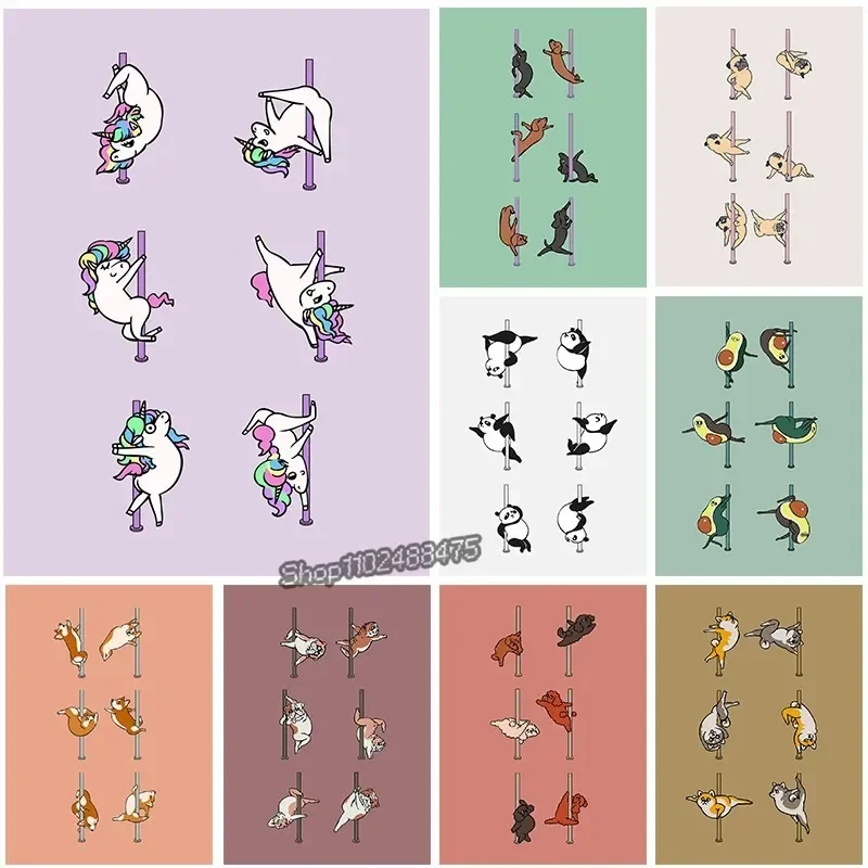 Póster Moderno y Divertido de Animales para Pole Dance: Unicornio, Perro, Panda, Arte de Pared, Lienzo, Cuadros para Decoración de Dormitorio Infantil, Hogar y Sala de Estar