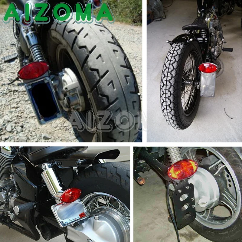 Motorcycle 12V Cat Eye Taillight ABS Red Brake Lamp License Plate Light Universal For Harley Softail Chopper Cafe Racer Bobber