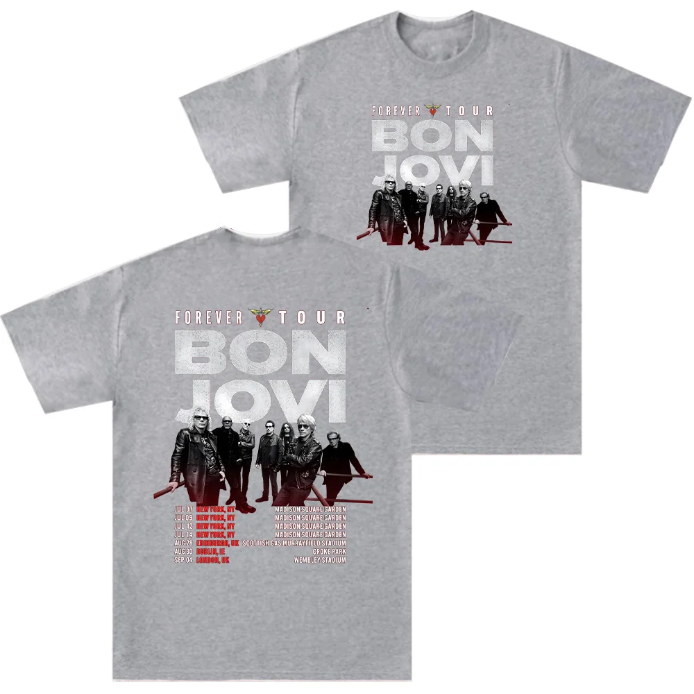 تي شيرت Bon Jovi Forever Tour تي شيرت رجالي مستدير تي شيرت نسائي قطني بأكمام قصيرة تي شيرت هدية فكرة ملابس خروج فضفاضة على الموضة