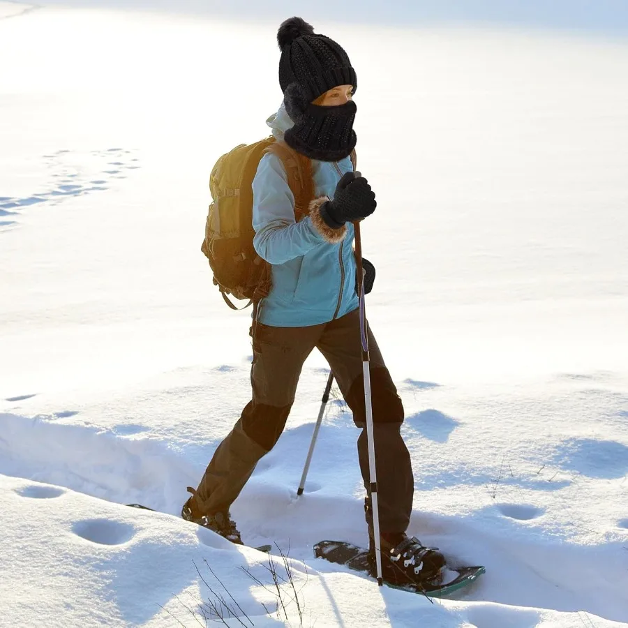 Set di guanti sciarpa per cappello invernale da 5 pezzi con fodera in pile per la stagione fredda: guanti caldi per touch screen e paraorecchie per cappello a cuffia lavorato a maglia
