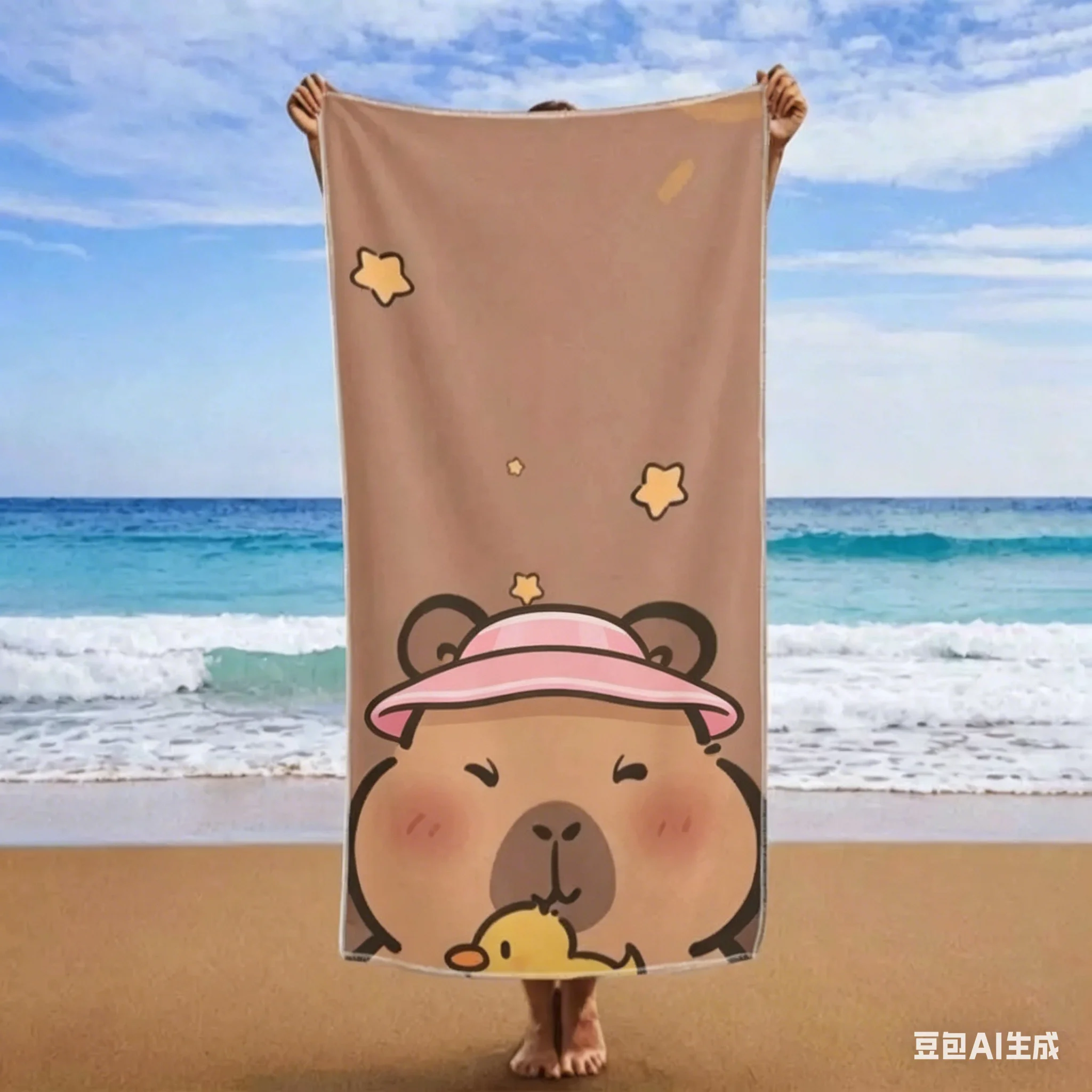 Funny Capybara Microfiber Beach Towel, Cute Watermelon Animal Bath Towel, Trendy Kawaii Travel Blanket for Women Kids Gift