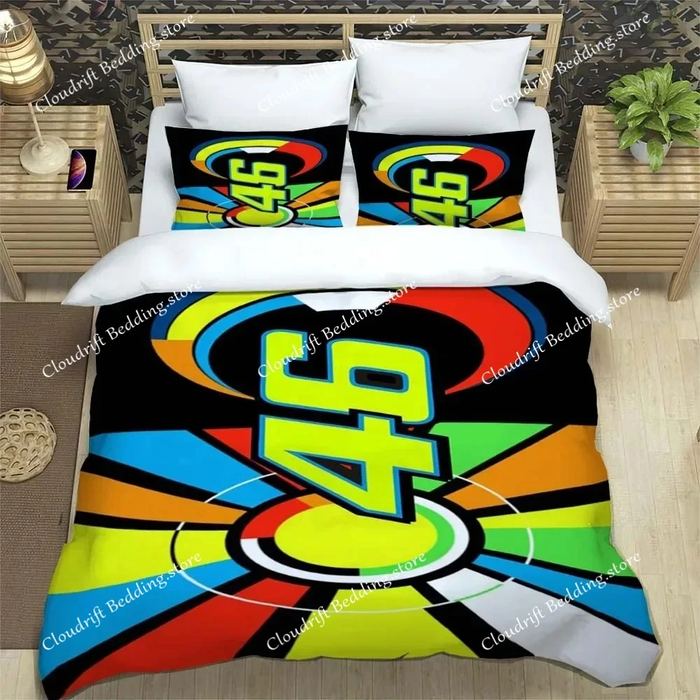 

Motorcycle Fleet VR-46 Pattern Quilt Cover With Pillowcases Microfiber 3D Digital Printed Bedding Set Twin Full Queen King