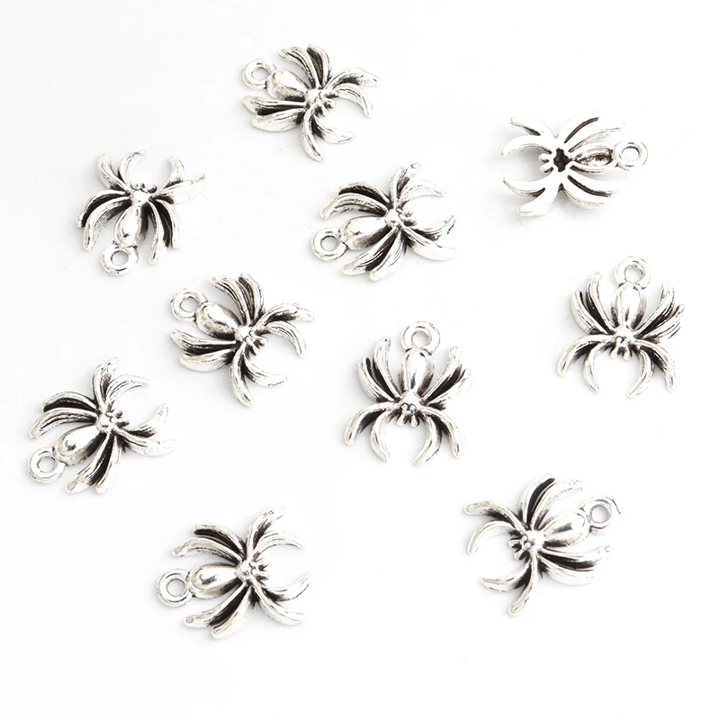 20pcs European and American Retro Spider Design Alloy Charms Punk Style Men Women Personality Necklace Earrings DIY Accessories