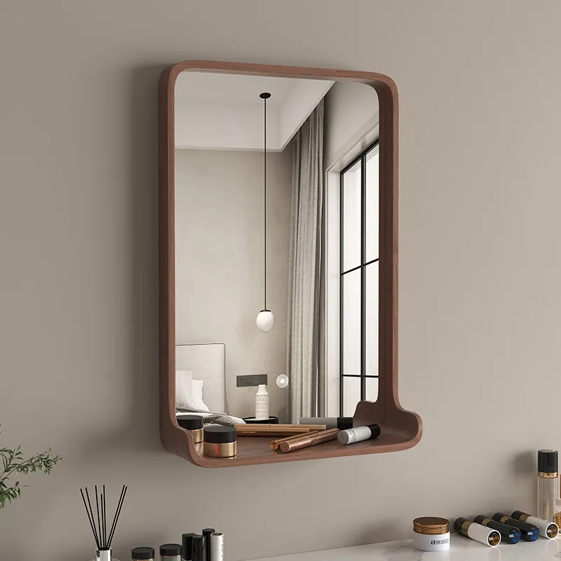 Solid wood makeup mirror wall mounted vanity mirror with light LED toilet vintage bathroom mirror wall mounted