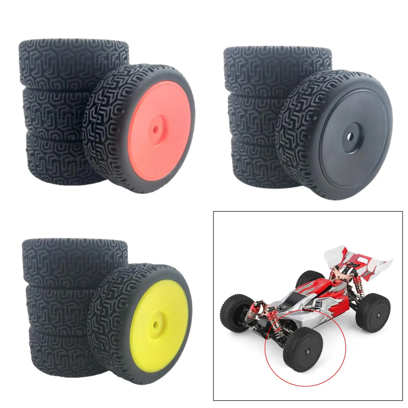4 PCS RC 66mm Rubber Tires for WLtoys 144001 & 1:18 1:16 1:10 RC Buggy Crawler Drift On/Off Road Car Spare Parts Accs