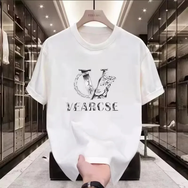 2026 new Luxury Streetwear Graphic Tee Men Loose Fit Ancient Mythology V Symbol Print Cotton Top