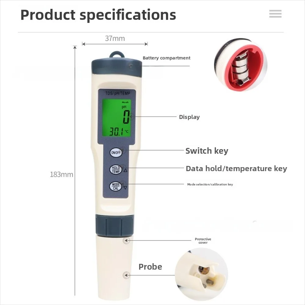 3 in 1 Water Quality Test Pen Backlit Display Multi-Parameter Digital Water Quality Monitor High Accuracy Water Quality Analyzer