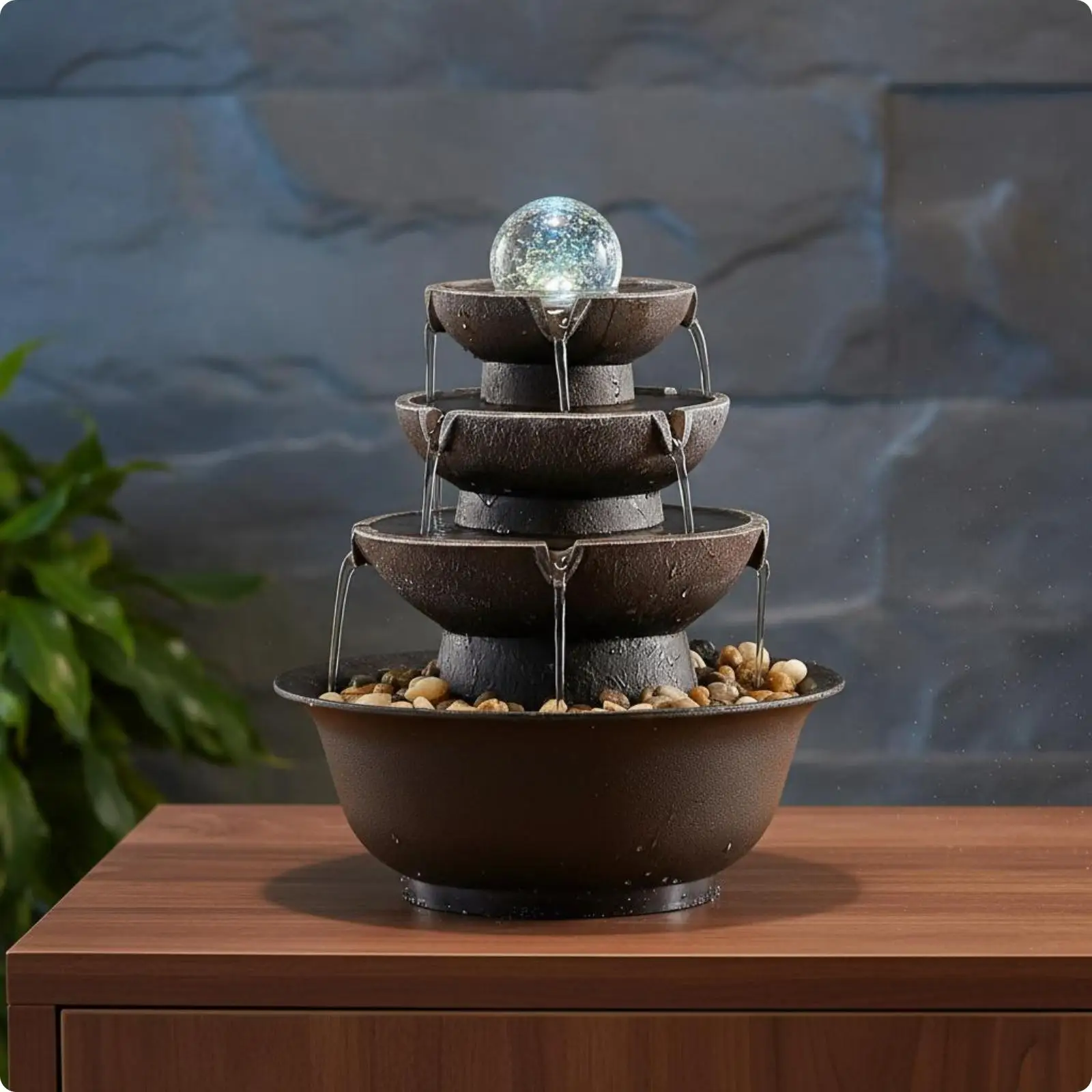 Resin Desktop Decorative Sphere Tabletop Water Fountain Feng Shui Indoor Mini Waterfall Decor for Home Office Shelf