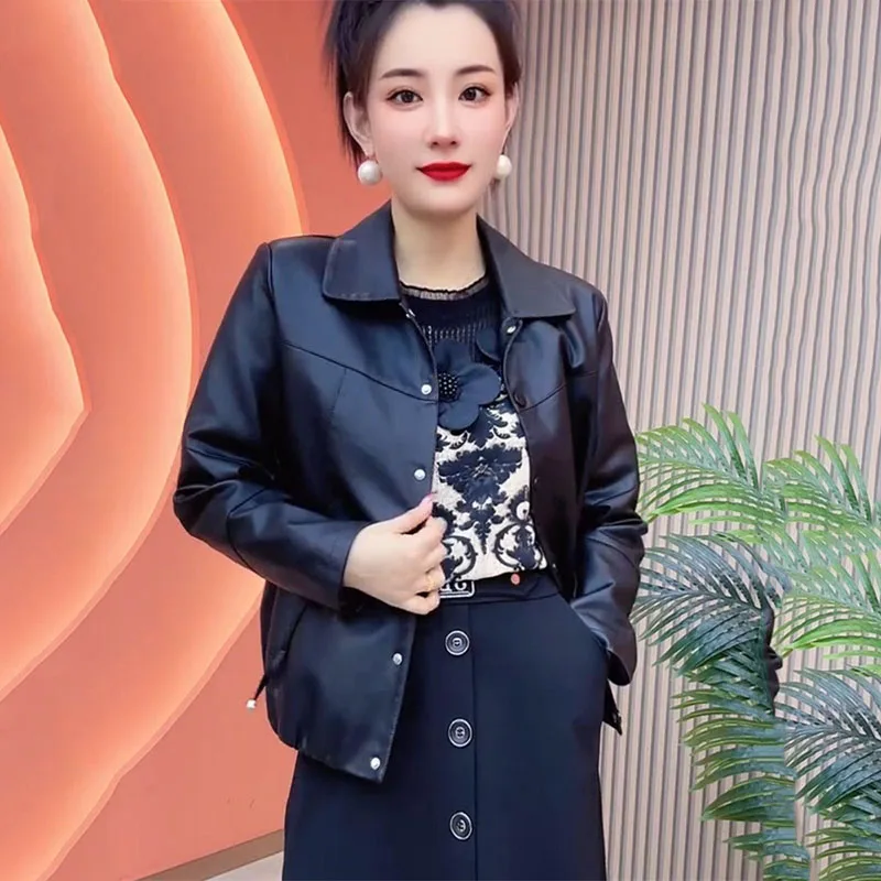 New 2026 Spring Autumn Leather Coat Ankela Red Short Leather Jacket Women's Korean Edition Versatile Casual Female Outerwear