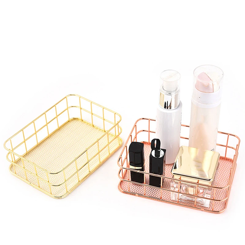 Nordic Gold Metal Iron Makeup Pen Storage Basket Office Desktop Sundries Makeup Brushes Holder Table Cosmetics Organizer Rack