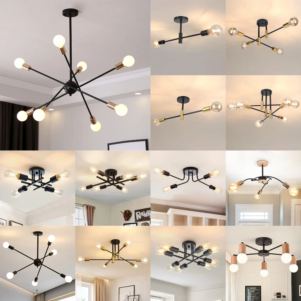 

Modern Industrial Multiple Rod Iron Sputnik Chandelier Vintage Ceiling Lamp Home Hanging Light Lighting Fixture Kitchen Island