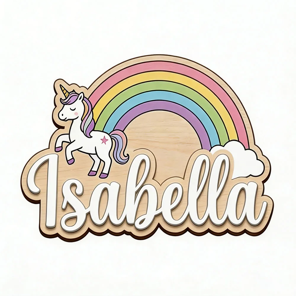 Unicorn & Pastel Rainbow Custom Name Sign Magical Nursery Wall Art Personalized Wooden Plaque for Kids Room view 6