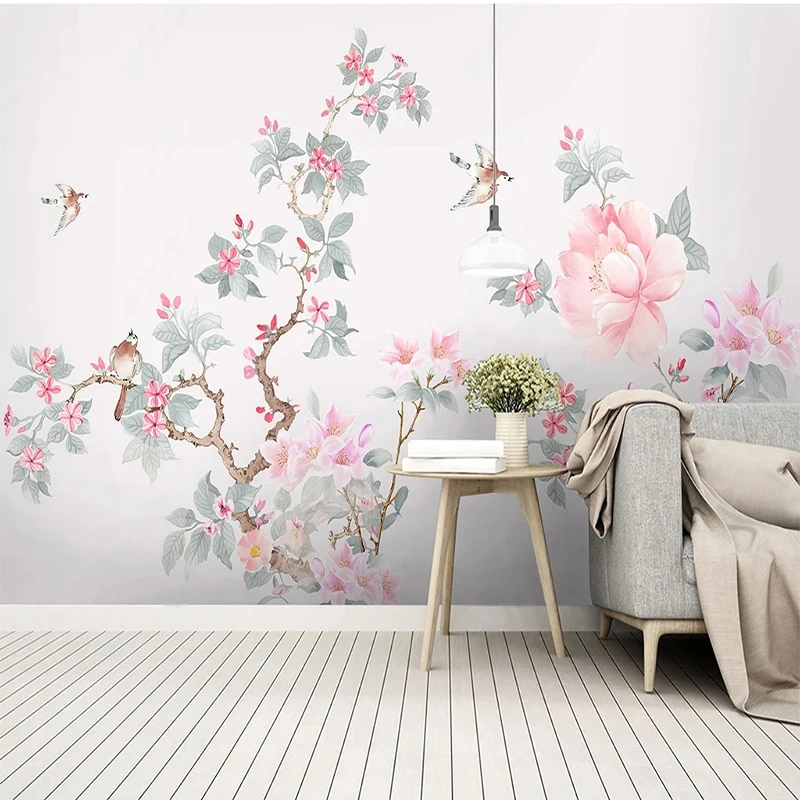 Custom Hand Drawn Pink Flower Murals Wallpaper Living Room Bedroom Background Wall Home Decor Backdrop Fresco Papel De Parede 3D
