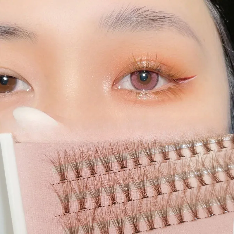 20 Strands of Hair Single Cluster Caramel Colored Grafted Eyelashes Soft Simulated High-quality Glue Free Reusable