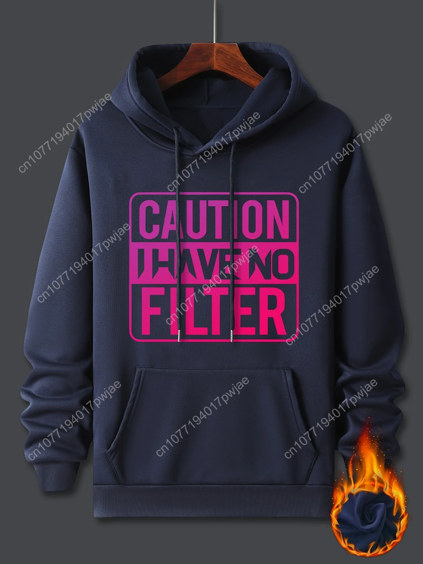 Attenzione Nessun stampa filtro, felpa con cappuccio a maniche lunghe con coulisse da uomo con tasca a marsupio, pullover casual da uomo