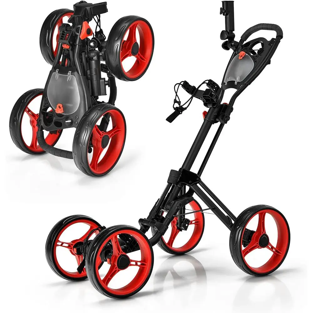 

Регулируемая по высоте 4-колесная тележка для гольфа с держателем для зонта и подстаканником, портативная легкая тележка для гольфа для взрослых и подростков