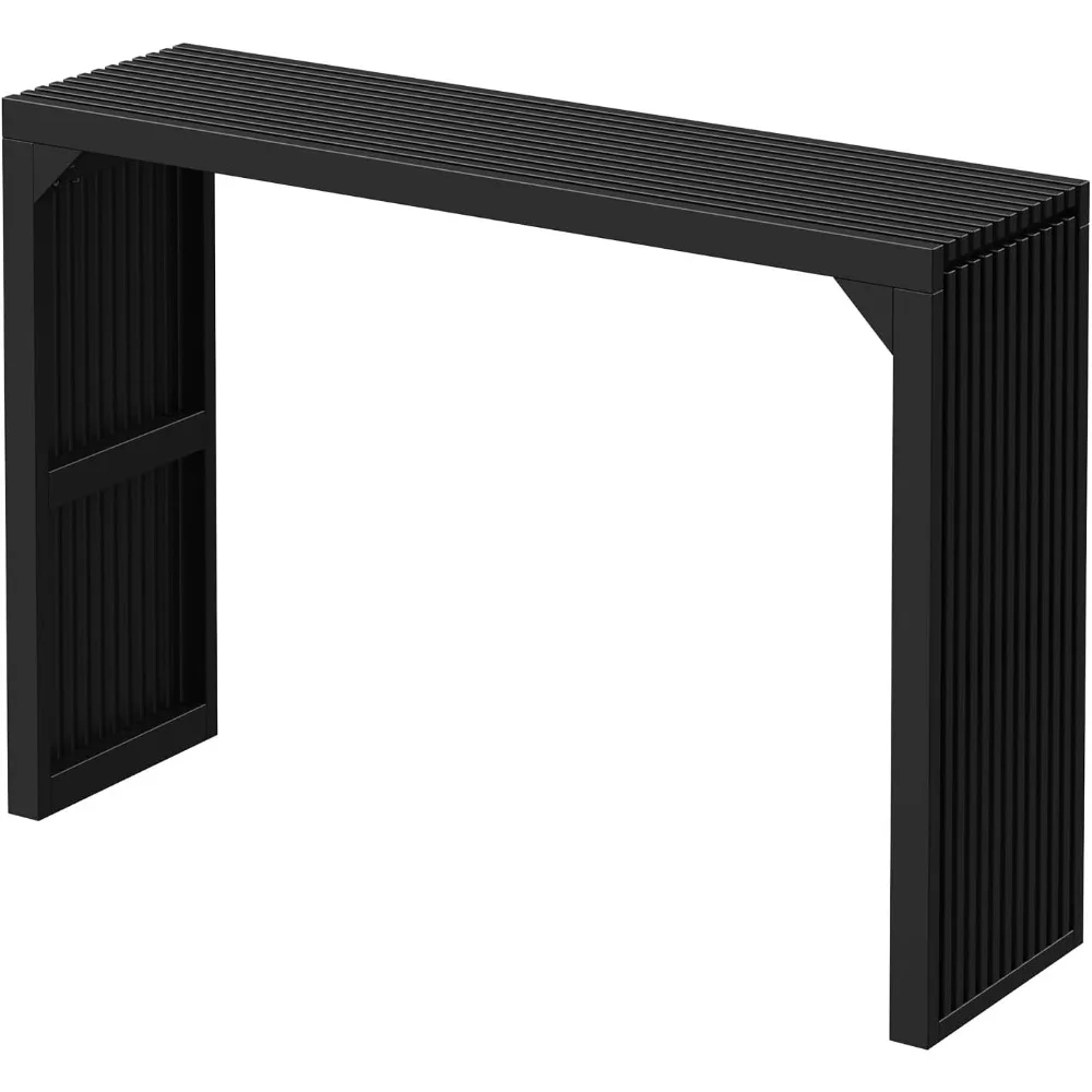 

Narrow Console Table for Entryway, Living Room, Hallway - 46" Solid Wood Farmhouse Table with Storage (Black)