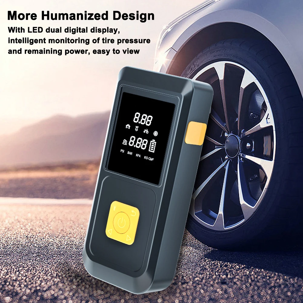 

Jump Starter with Air Compressor Automobile Battery Booster Power Pack with LED Light Power Bank Function Digital Tire Inflator