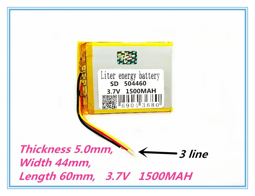

3 линии 3,7 в литий-полимерный аккумулятор 504460 MP3 MP5 GPS Bluetooth небольшой стерео 1500 мАч