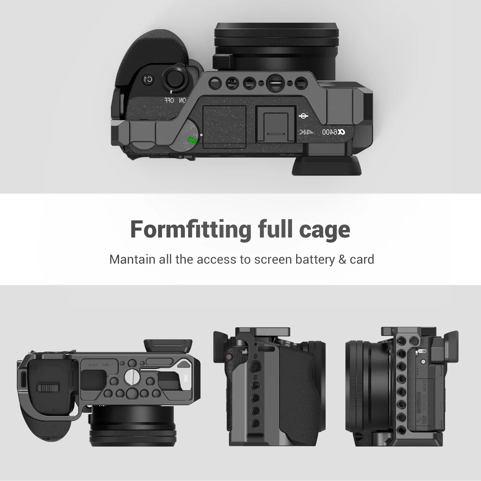 SmallRig DSLR A6400 Camera Cage with Silicone Handle Handgrip & Cold Shoe ,Case Rig Set for Sony A6100 / A6300/ A6400 -3164