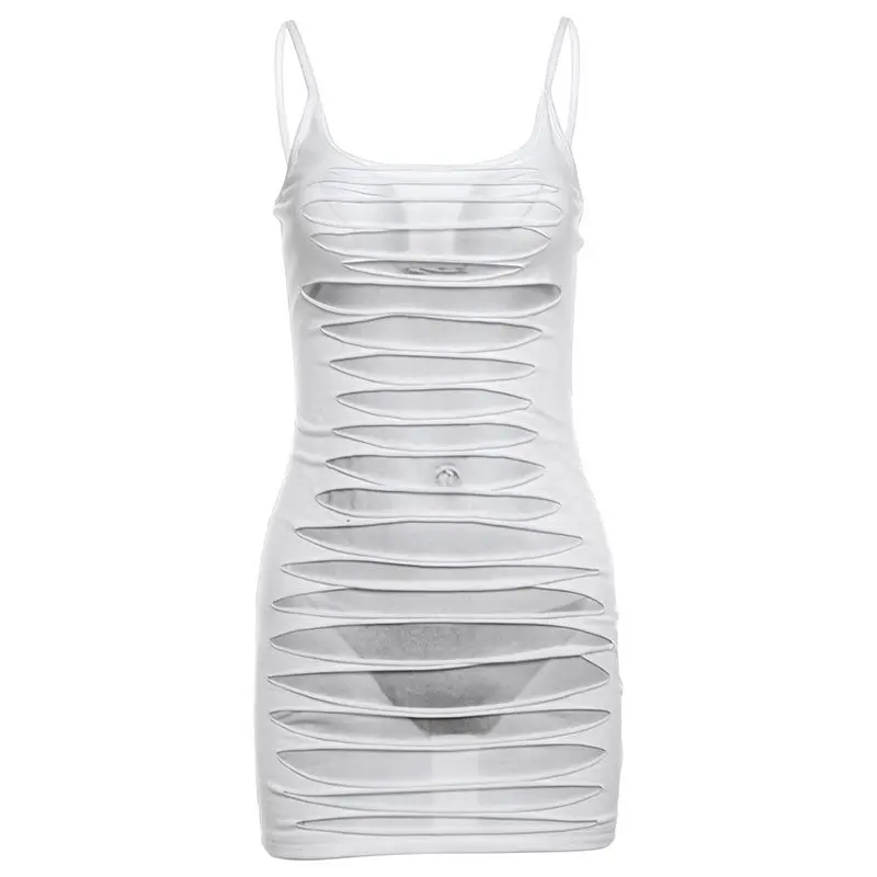 

Sexy Slim Fit Ripped Figure Print Party Dress American Halter Summer Solid Fashionable Women Dress