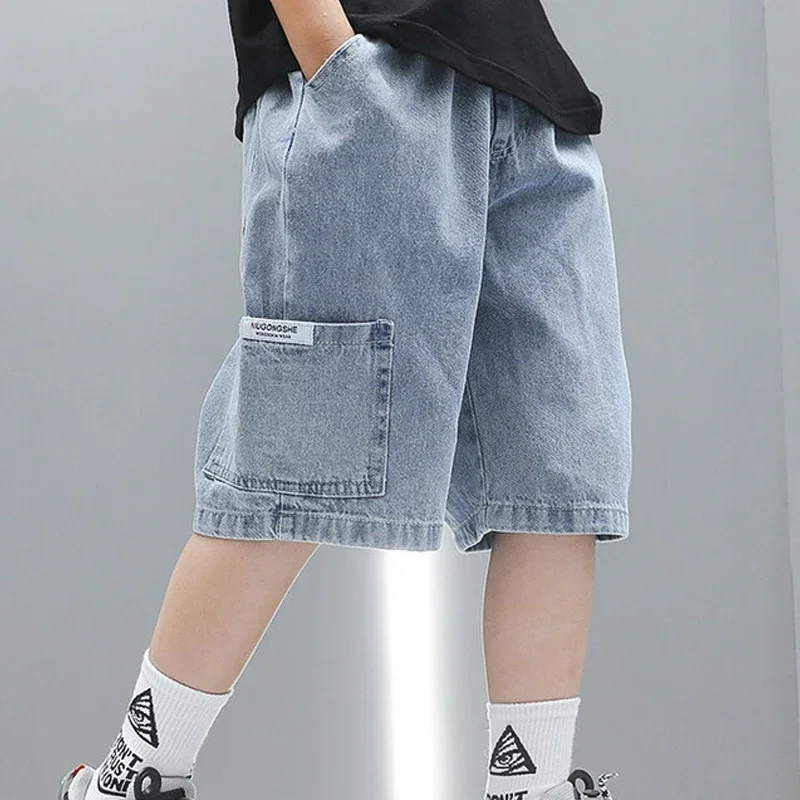 ג'ינס ילדים בנים בנות שורטס כותנה חיבור מתיחה שורטס ג'ינס קוריאניים לנערים מכנסיים ללבישה בגדי ילדים דנים