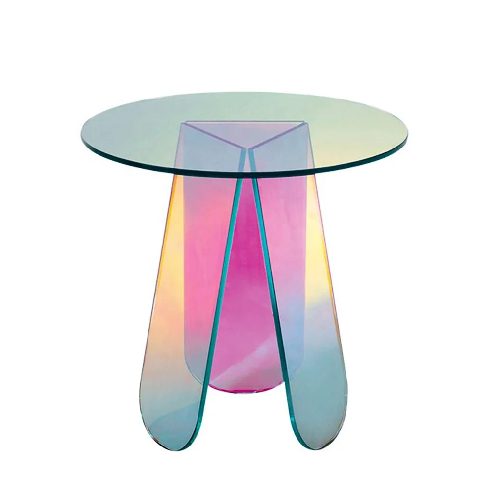 

Modern Round Iridescent Rainbow Acrylic Coffee Table