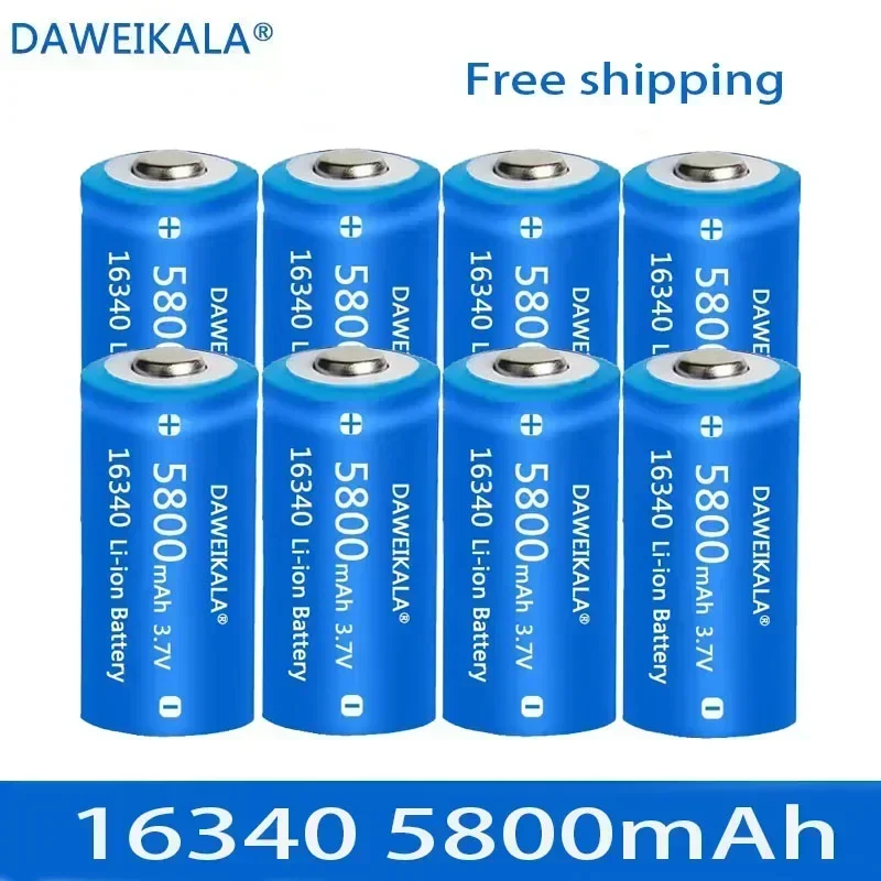 Rechargeable 16340 CR123A Li-ion Battery 3.7V 5800mAh with Travel Wall Charger for LED Flashlight Replacement Cell