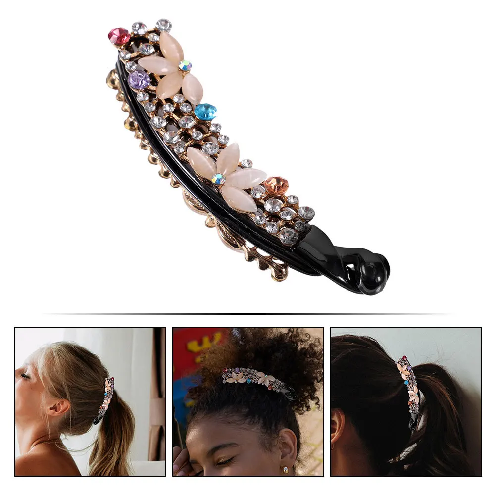 

2 шт., заколки-бананы со стразами для женщин, легкий держатель для хвоста из сплава, аксессуар для волос с драгоценными камнями