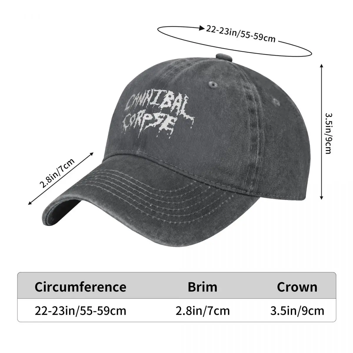 Cannibal Corpse Denim Baseball Cap writing Running Hippie Hip Hop Hats Summer Unisex Men Trendy Sunscreen Baseball Caps