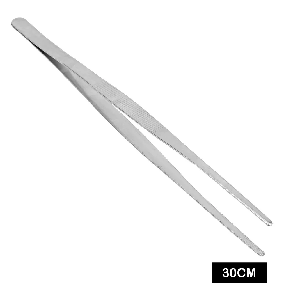 20CM/30CM Toothed Tweezer Straight Tweezer Long Barbecue Food Tong Stainless Steel Home Garden Kitchen BBQ Tool