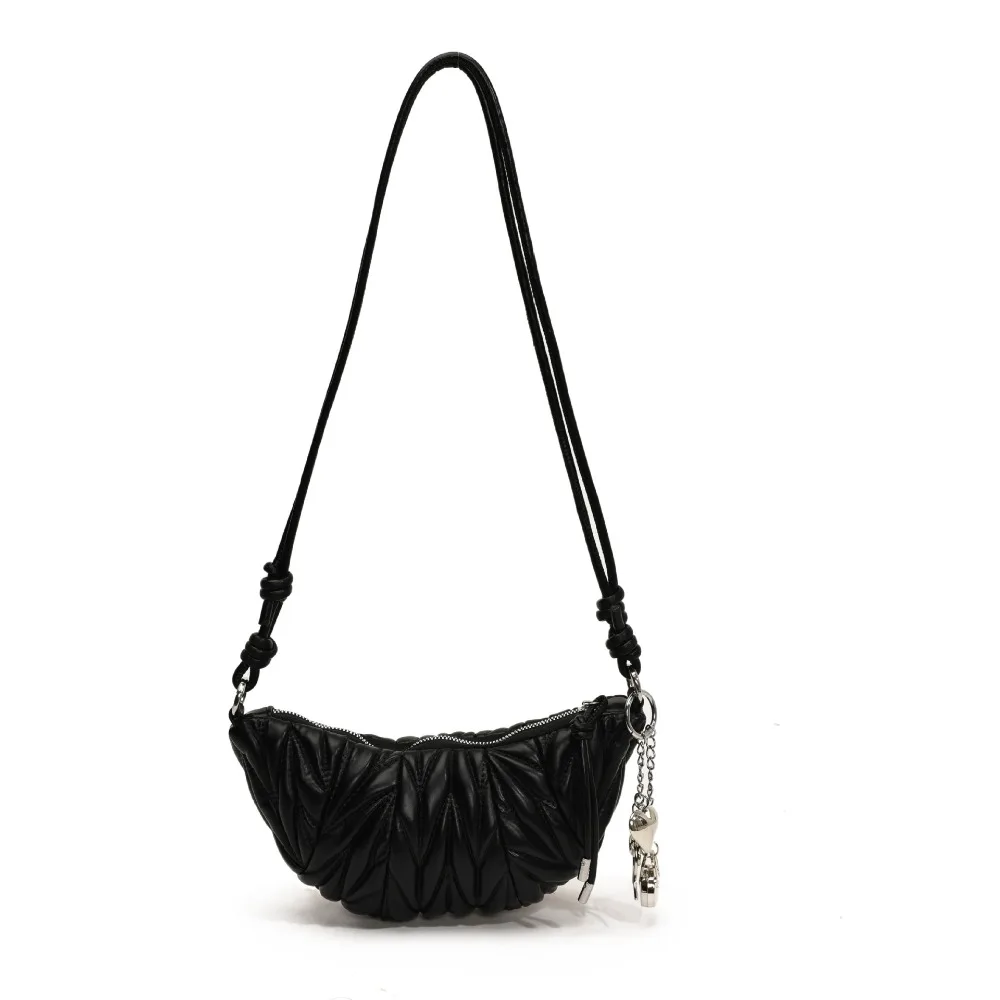 

Chic Crossbody Bag Croissant Shoulder Bag Brown with Pendant PU Dumplings Bag Korean Style Solid Color Punk Style Handbags Gift