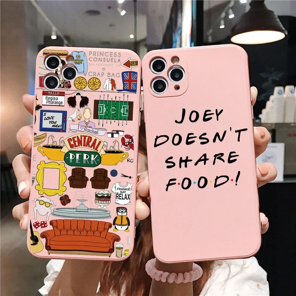 Cartoon Funny Friends TV Show Pink Phone Case For iPhone 16 13 14 12 11 15 Pro Max Mini X XR 7 8 15Plus SE3 Silicone Soft Covers