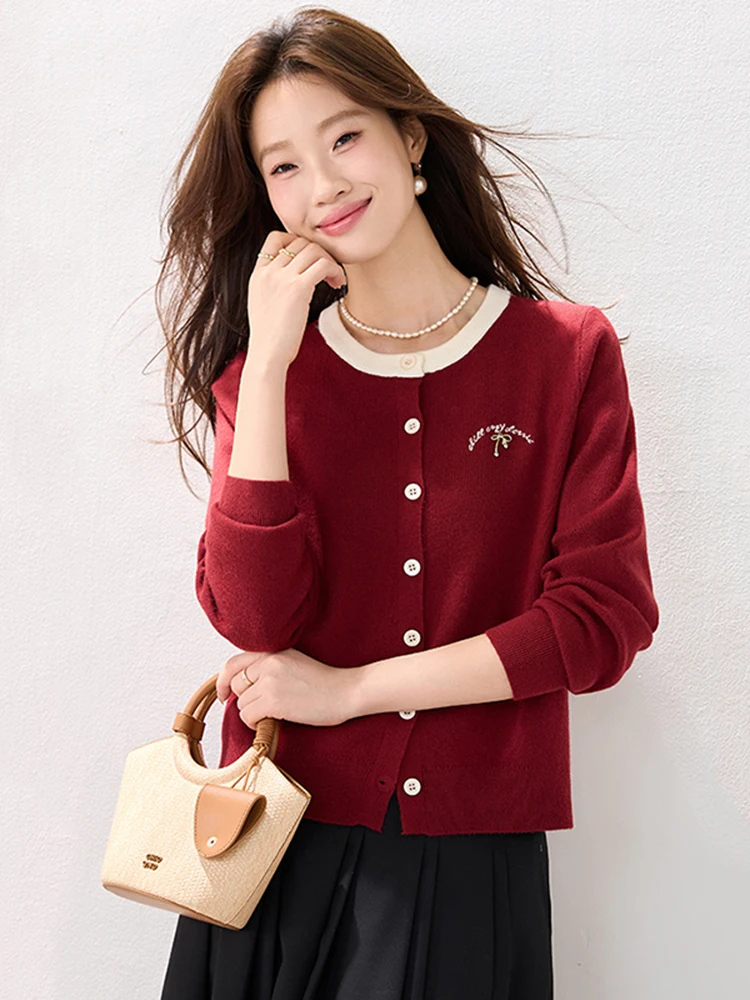 

Red Knitted Open Cardigan Sweater Women's Faion Classy Sle round Ne Long Sve Winter Outerwear Slimming Design 2025 A...