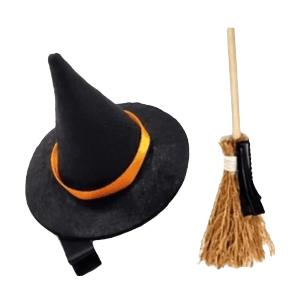 2pcs/set Mini Hair Clips Set Witch Hat Shape Lightweight Hair Barrettes Trick or Treat Small Broom Shape Cosplay Accessory
