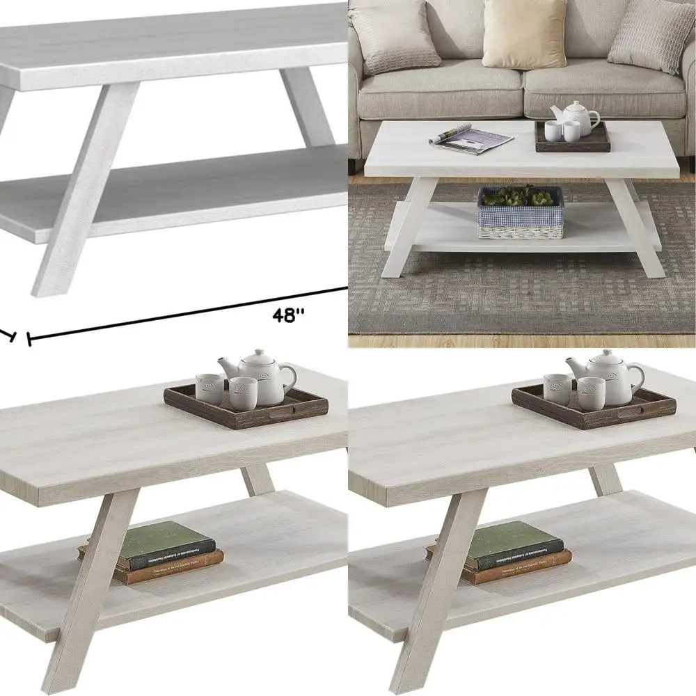 

Modern White Wooden Coffee Table with Shelf - Athens Style