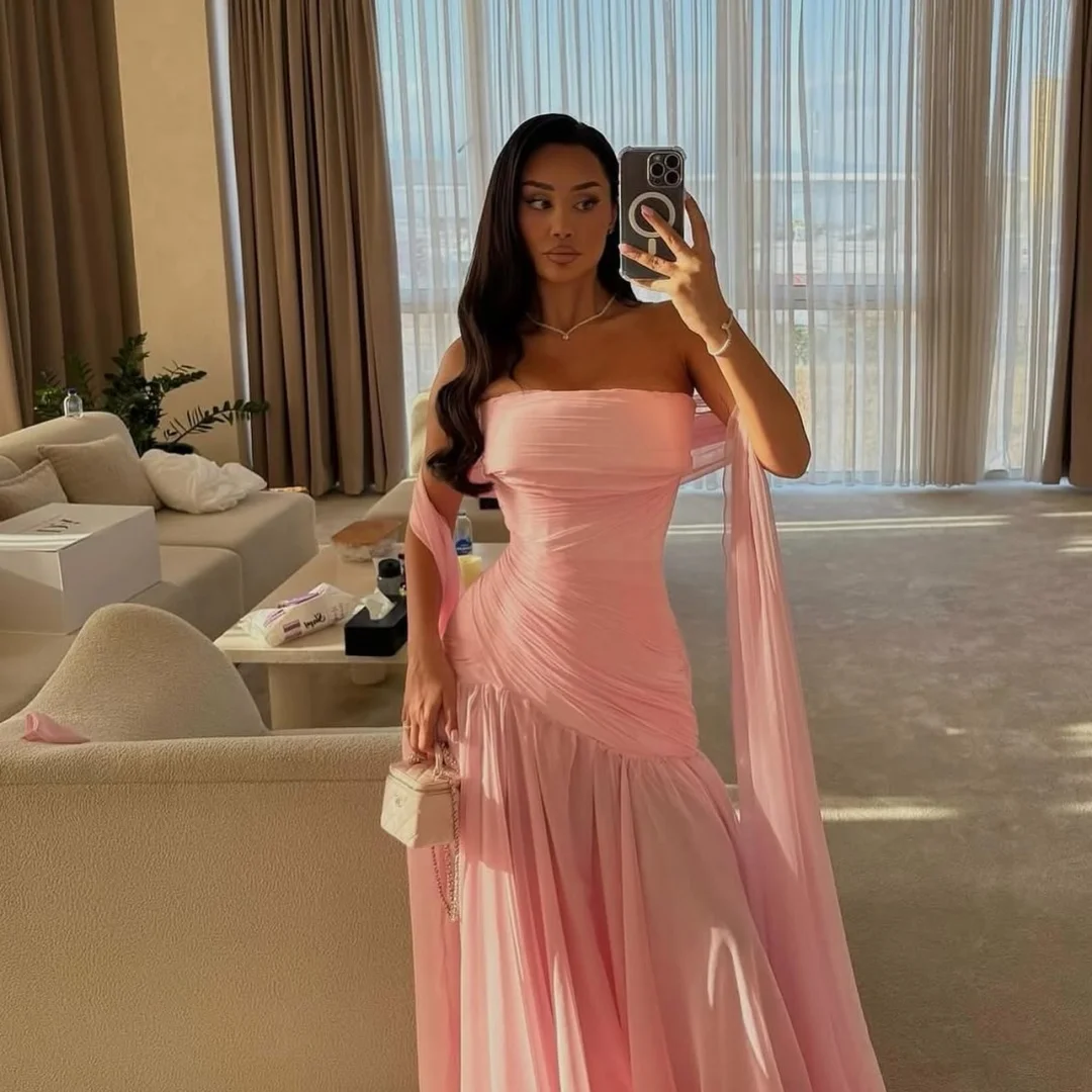Mila Blush Strapless Ruched Cape Sleeve Prom Dresses Mermaid Maxi Gown Customized Formal Evening Elegant vestidos de gala 2025