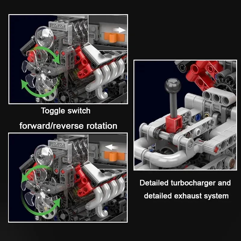 โมเดลเครื่องยนต์ดอดจ์ V8 ของ Mould King 10225 - ชุดประกอบ 855 ชิ้น พร้อมระบบเกียร์ เหมาะเป็นของขวัญสำหรับผู้ที่ชื่นชอบรถยนต์และผู้ที่ชื่นชอบวิทยาศาสตร์และวิศวกรรมศาสตร์