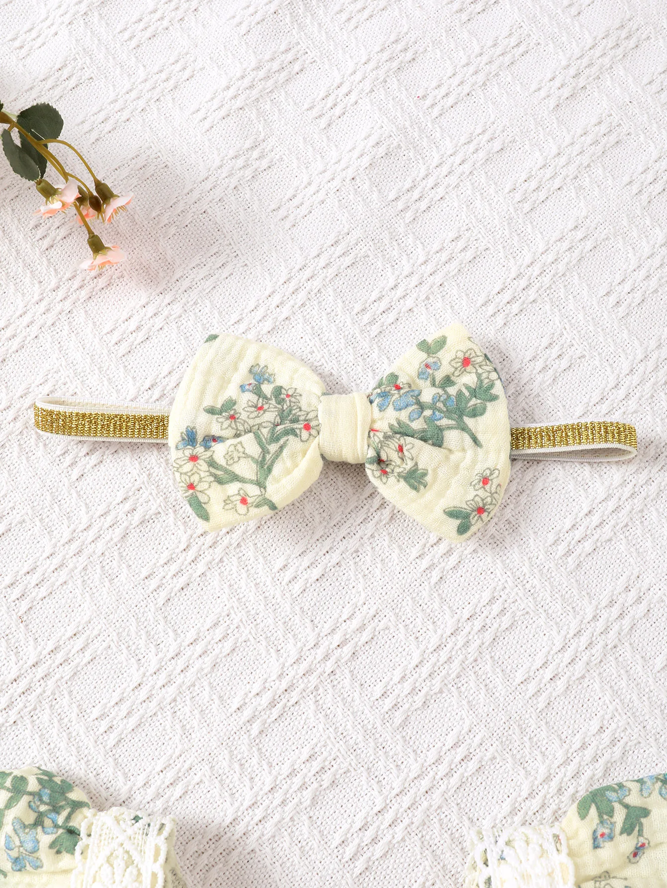 Eid Al-Adha Newborn0-18m GirlsBaby Square Collar Temperament Jumpsuit FlySleeve Light Green Plant Print Center Cardigan Jumpsuit
