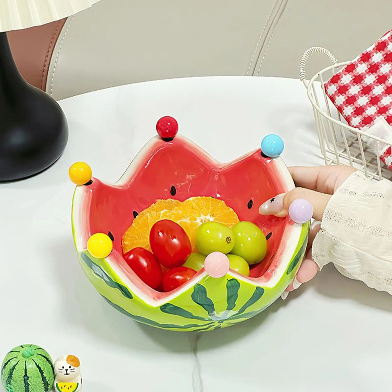 Watermelon Bowl With Fruit Fork Decorative Fruit Bowl With 6 Stainless Steel Forks Kitchen Gadgets For Lounge Restaurant
